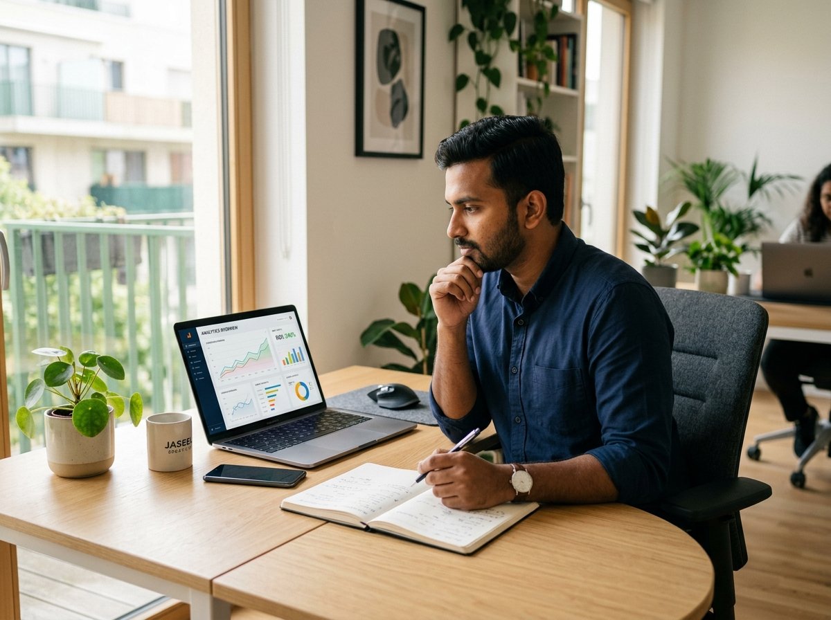 Muhammed Jaseel analyzing digital marketing strategies at his desk