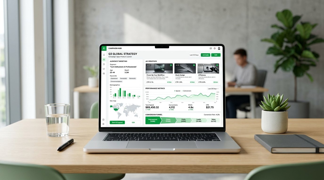 Paid ads campaign dashboard and conversion funnel preview